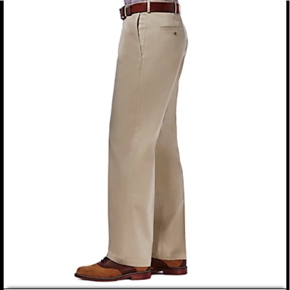 Haggar Pants Khakis Classic Fit Flat Front No Iron Expandable Waist Size 42x36 - Picture 4 of 6